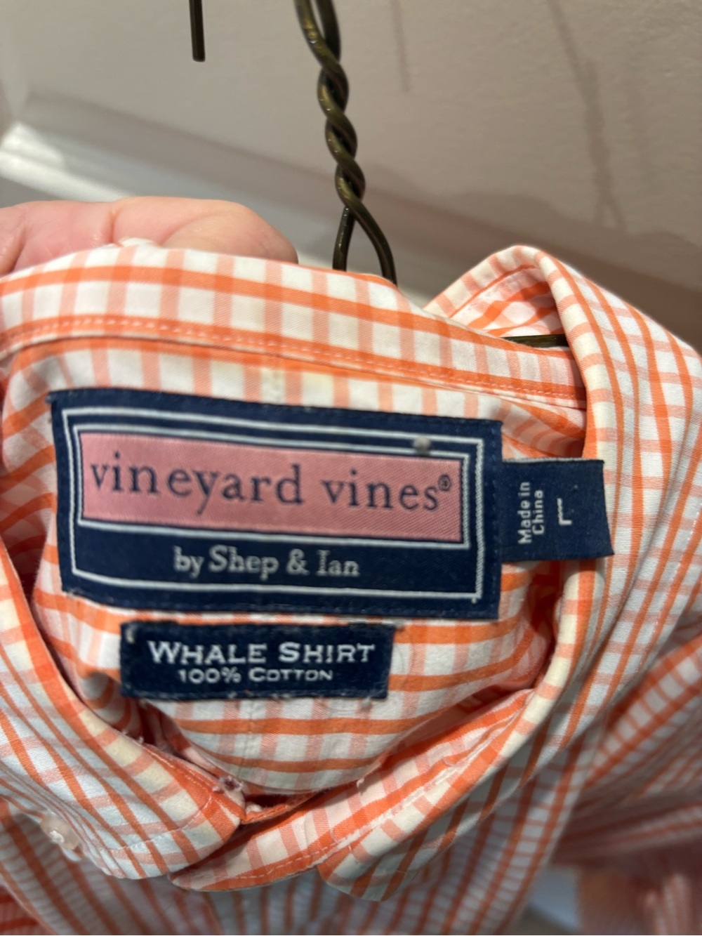 Vineyard Vines Orange and White Gingham Whale Button-Down Shirt